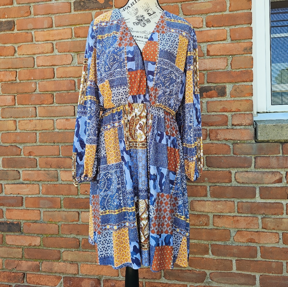 Absolutely Famous Boho Paisley Geometric Accordion Midi Dress | Size M | NWT